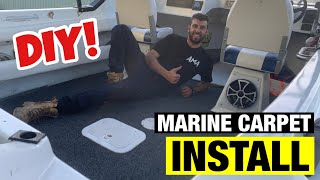 DIY  HOW TO INSTALL MARINE CARPET IN YOUR BOAT  PERMANENT  FULL BOAT RESTORATION  PART 26 [upl. by Amoeji]