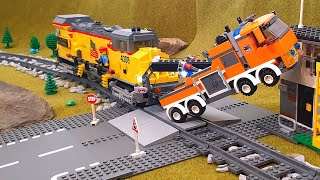 Lego train crash with several cars and trucks [upl. by Aenal]