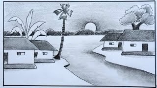 Prakritik Drishya Pencil ShadeVillage Scenery Drawing Easy [upl. by Adok309]