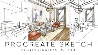 How to use Procreate to quickly sketch an interior design living room perspective [upl. by Noivart295]