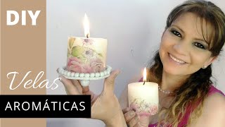 Como hacer VELAS AROMÁTICAS paso a paso decoradas con DÉCOUPAGE [upl. by Xirdnek]