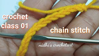 Crochet class 01 for beginners  chain stitch [upl. by Neeoma]