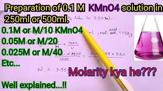 Preparation of 01 M potassium permanganate solution calculation  KMnO4  Molarity [upl. by Anihpesoj]