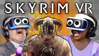 SKYRIM VR  PSVR Elders React Gaming [upl. by Aicemak]