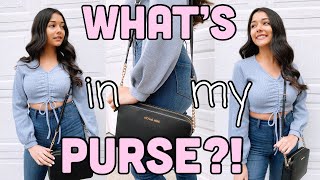 WHATS IN MY PURSE 2021  michael kors jet set large saffiano leather crossbody bag [upl. by Ahsenat822]