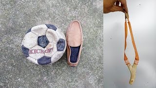 DIY slingshot from old balls and shoes [upl. by Aihsilat]