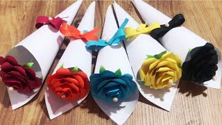 Kağıttan Renkli Güller Yapımı 🌹🌷💮🏵️🌹Simple Hand Crafts öğretmenlergünü 24kasım [upl. by Redienhcs]