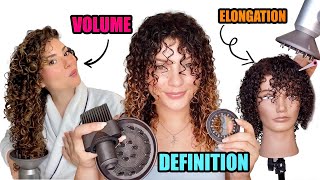 3 OF THE BEST WAYS TO DIFFUSE CURLY HAIR for definition volume or elongation [upl. by Orlosky]