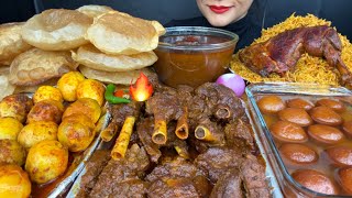 ASMR EATING PURI MUTTON CURRYEGG CURRYCHICKEN BIRYANIGULAB JAMUN [upl. by Nader]