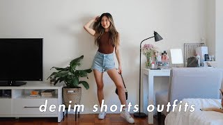 STYLING HIGH WAISTED DENIM SHORTS  denim shorts outfit ideas [upl. by Ierna]