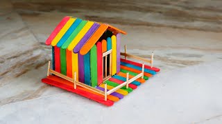 How To Make Color Full Popsicle Stick House  Mini House [upl. by Ahearn]