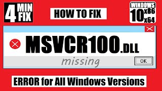 How To Fix The program cant start because MSVCR100dll is Missing Error Windows 10 64Bit32bit [upl. by Aonian879]