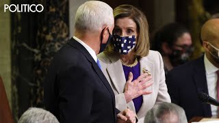 Pelosi and Pence elbow bump after Bidens victory confirmation [upl. by Teerell]