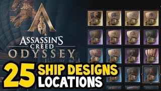 Assassins Creed Odyssey  ALL SHIP DESIGNS  SKINS Locations Guide [upl. by Mulloy867]