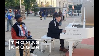 Crazy Piano Medley with Cajon Player on street in Vienna – Thomas Krüger amp Futurelove Sibanda [upl. by Llenra680]