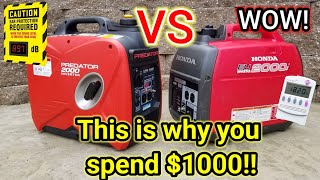 Honda 2000i VS Predator 2000 watt inverter generator Test Weight sound and load Test Worth 1000 [upl. by Akeirahs310]