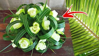 Easy Flower Arrangement  Coconut Leaves  Springery  Rose [upl. by Nesta4]