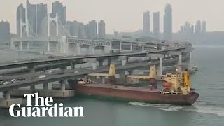 Russian cargo ship crashes into bridge in South Korea [upl. by Loggia]