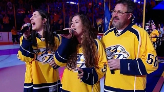 Nashville hyped up as Vince Gill amp his daughters sing national anthem [upl. by Enomys]