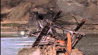 Damaged and twisted Ludendorff Bridge at Remagen Germany during World War 2 AmHD Stock Footage [upl. by Nawj]