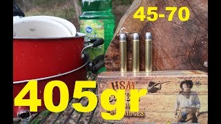 4570 GOVT  405 grain bullets SPLITTING LOGS and POTS [upl. by Radnaskela427]