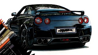 Realistic Car Drawing  Nissan GTR  Time Lapse  Drawing Ideas [upl. by Nainatrad455]