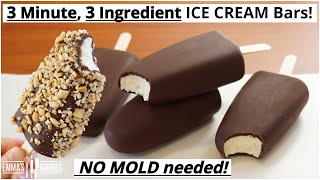 3 Minute 3 Ingredient CHOCOLATE ICE CREAM Bars No mould required Easy Ice Cream Recipe [upl. by Aneerol]