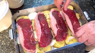 CARNE ASSADA COM BATATAS  RÁPIDO SABOR CHURRASCO [upl. by Yllitnahc]