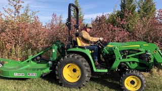 Brush Hogging  68 Brush  3quot Diameter Trees  John Deere 3032E [upl. by Aed552]