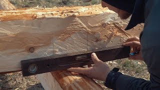 How To Build A Log Cabin  Simple Straight Lap Notch From Hewn Logs [upl. by Addis27]