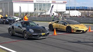 Porsche 991 Turbo S vs Lamborghini Huracan LP6104 [upl. by Chouest287]