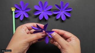 Violet Paper Flowers  VERY EASY  Step By Step Tutorial  Paper Crafts  Home Decorations [upl. by Kesia]