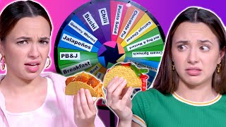 Mystery Wheel Taco Challenge  Merrell Twins [upl. by Lairbag]