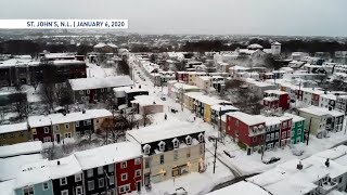 Drone views of St Johns Newfoundland snowfall from above [upl. by Ianej]