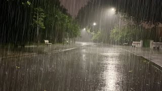 Sleep Instantly with Heavy Rainstorm amp Powerful Thunder Sounds Covering the Rainforest Park at Night [upl. by Yesac]