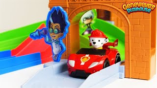 ☻PJ Masks☻ and Paw Patrol toy Racing Video [upl. by Bang770]