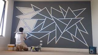 HOW TO PAINT GEOMETRIC WALL DESIGN [upl. by Neeluqcaj504]