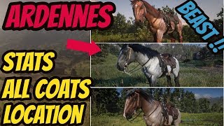 Red Dead Redemption 2 Ardennes Beast  LOCATION amp ALL COATS amp STATS GOOD HORSE GUIDE [upl. by Erdnael]