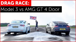 DRAG RACE Tesla Model 3 Performance vs MercedesAMG GT 63 S 4 Door Edition 1 [upl. by Richman]