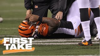 First Take reacts to JuJu SmithSchusters hit on Vontaze Burfict during MNF  First Take  ESPN [upl. by Nosnorb463]