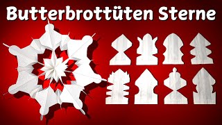 Hübsche Sterne basteln aus Butterbrottüten  8 einfache Schnittmuster Ideen [upl. by Purdy]