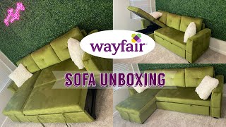 WAYFAIR SOFA BED COUCH UNBOXING  ASSEMBLY  FIRST IMPRESSIONS [upl. by Mary]