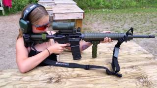 Girl shooting C7A2 Canadian Forces Service Rifle Build AR15 [upl. by Noevart]