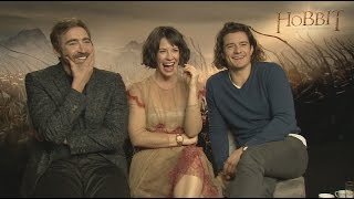 Lee Pace Evangeline Lilly and Orlando Bloom Interview The Hobbit The Battle of the Five Armies [upl. by Shandra224]