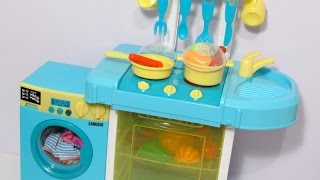 Toy Washing Machine Zanussi HTI and Toy Kitchen Zanussi HTI Playset for Kids [upl. by Zzaj]