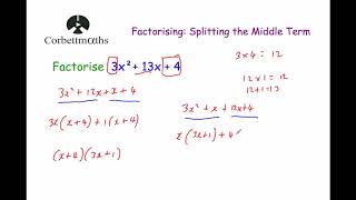 Splitting the Middle Term  Corbettmaths [upl. by Ninehc]