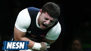 Armenian Weightlifter Suffers Disturbing Elbow Injury [upl. by Vento]