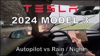 Tesla Model 3 2024 HOW TO Autopilot in the Rain and at Night [upl. by Ecinej]