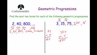 Geometric Progressions  Corbettmaths [upl. by Orman]