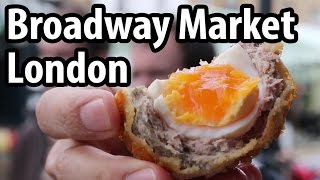 Eating at Broadway Market in London England [upl. by Irrej]